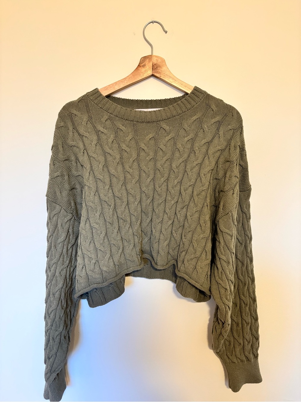 ZARA Olive Cable Knit Crewneck Sweater